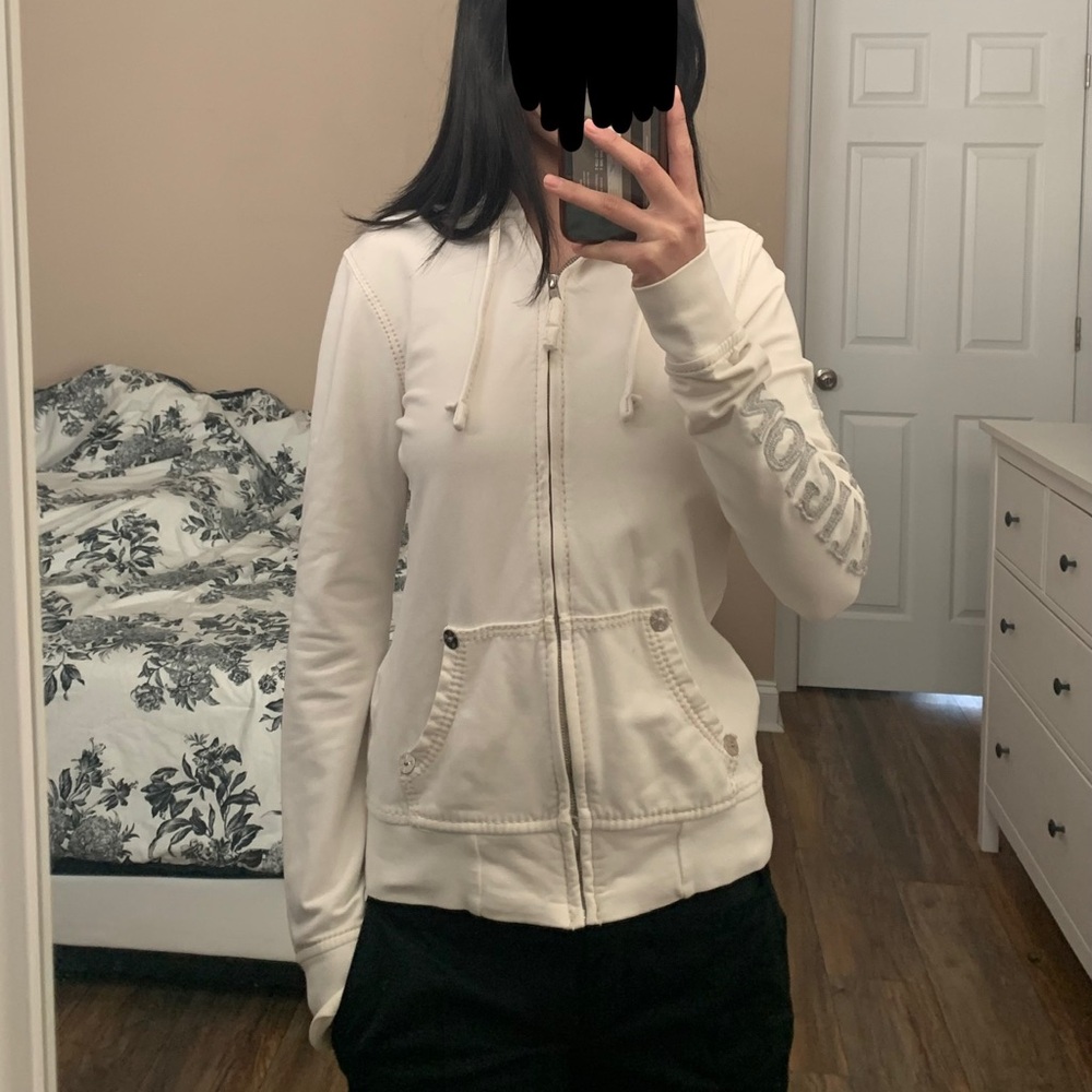 Vintage y2k True Religion white zip up hoodie with sleeve hit